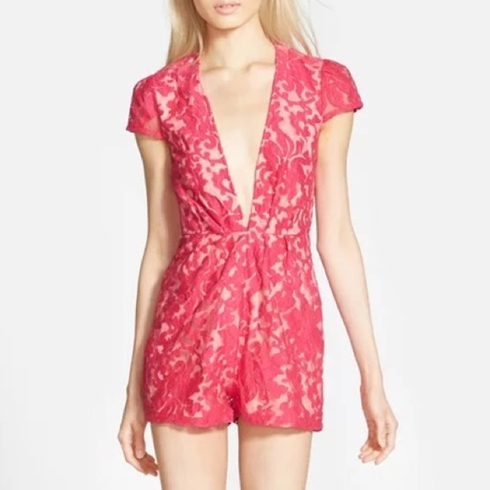 Missguided Floral Lace Plunge Playsuit Romper